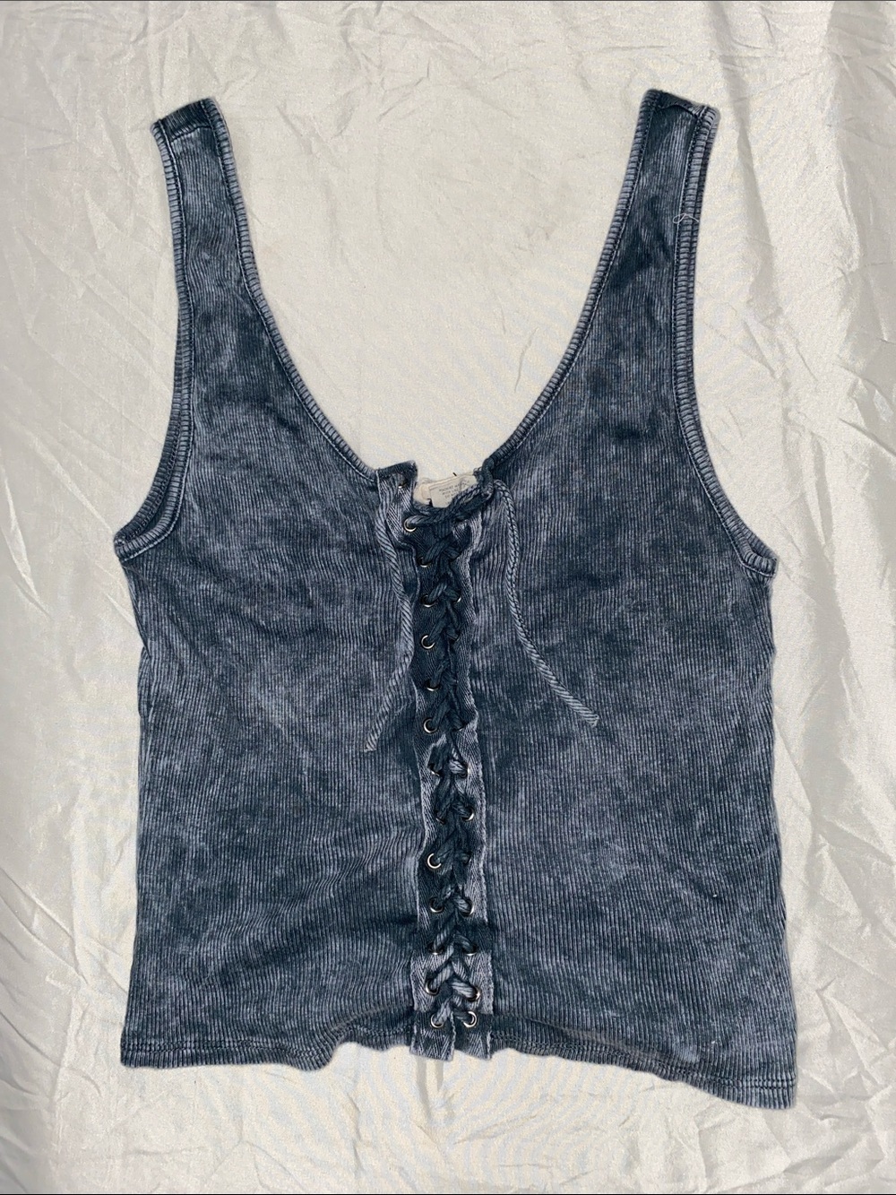 Rolla Coster Washed Navy Ribbed Lace-Up Tank
